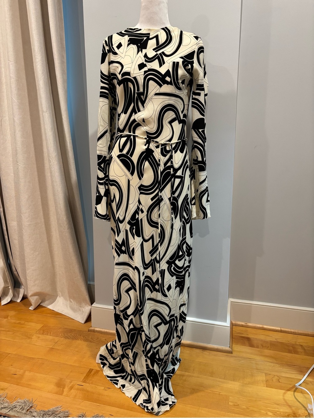 Black & White DISSH Abstract Long Sleeve Maxi Dress